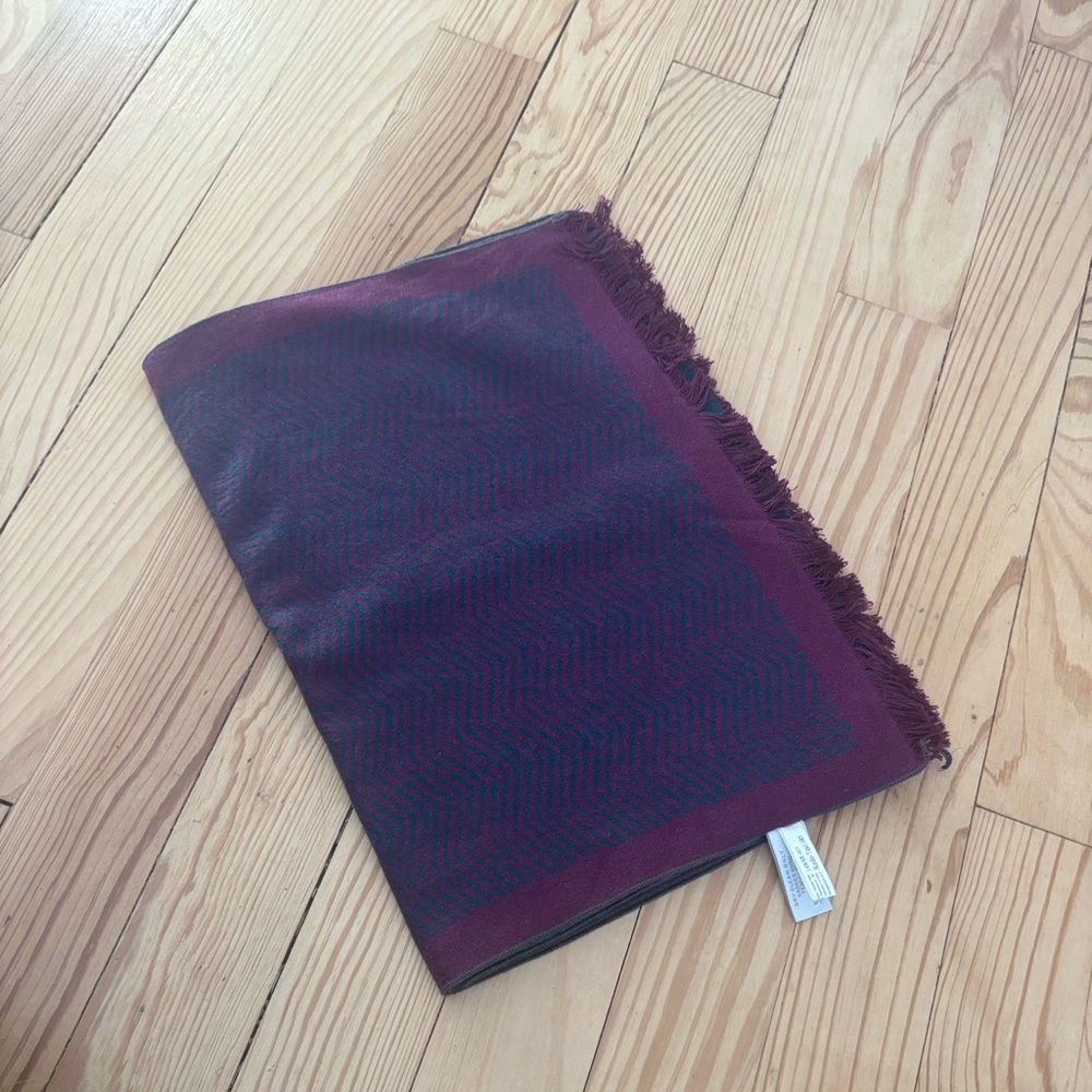 Burgundy and Navy Fringed Scarf